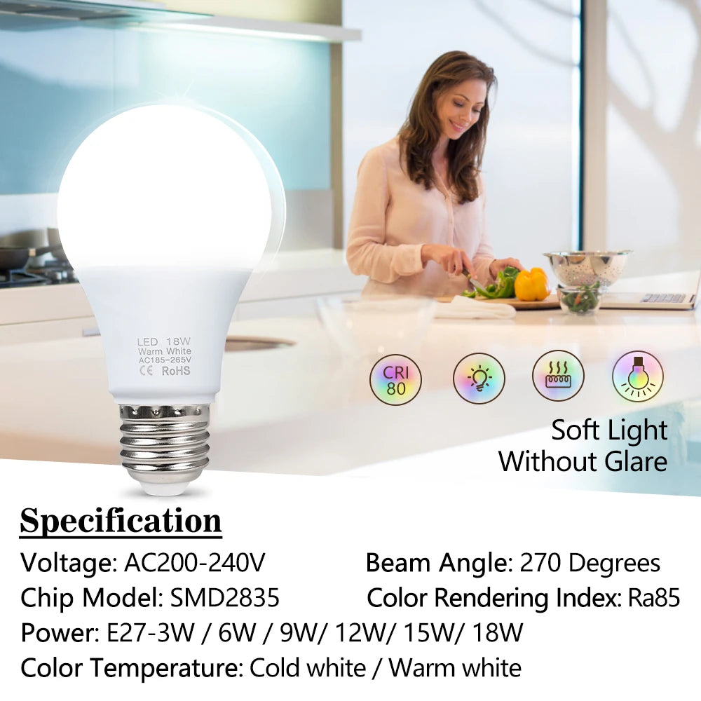 4pcs E27 LED Bulbs 3W-18W Energy Saving Lights