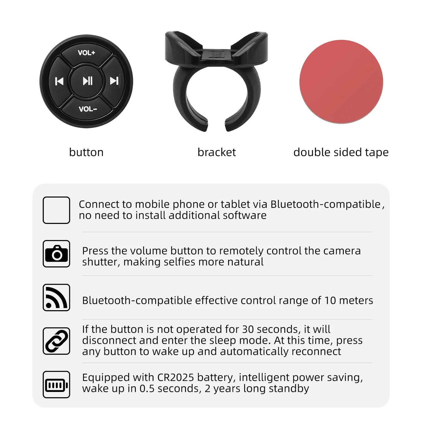 Wireless Bluetooth Media Button Controller for Vehicles