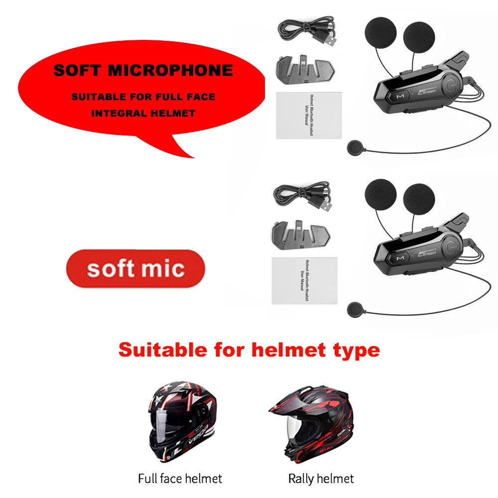 Bluetooth Motorcycle Helmet Intercom V5.3 1000M