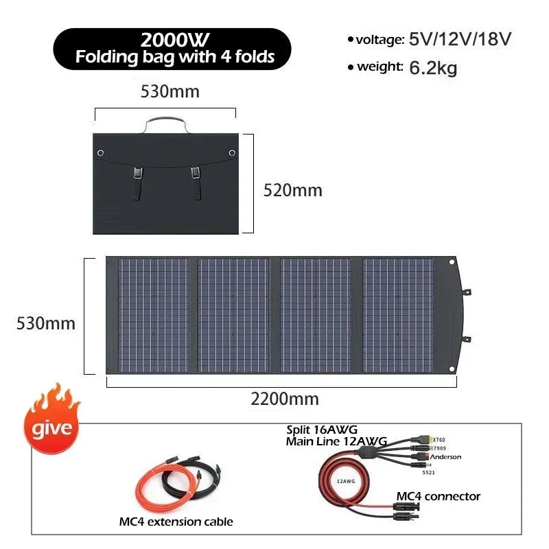 Flexible Foldable Portable Solar Panel Kit 500W-2000W