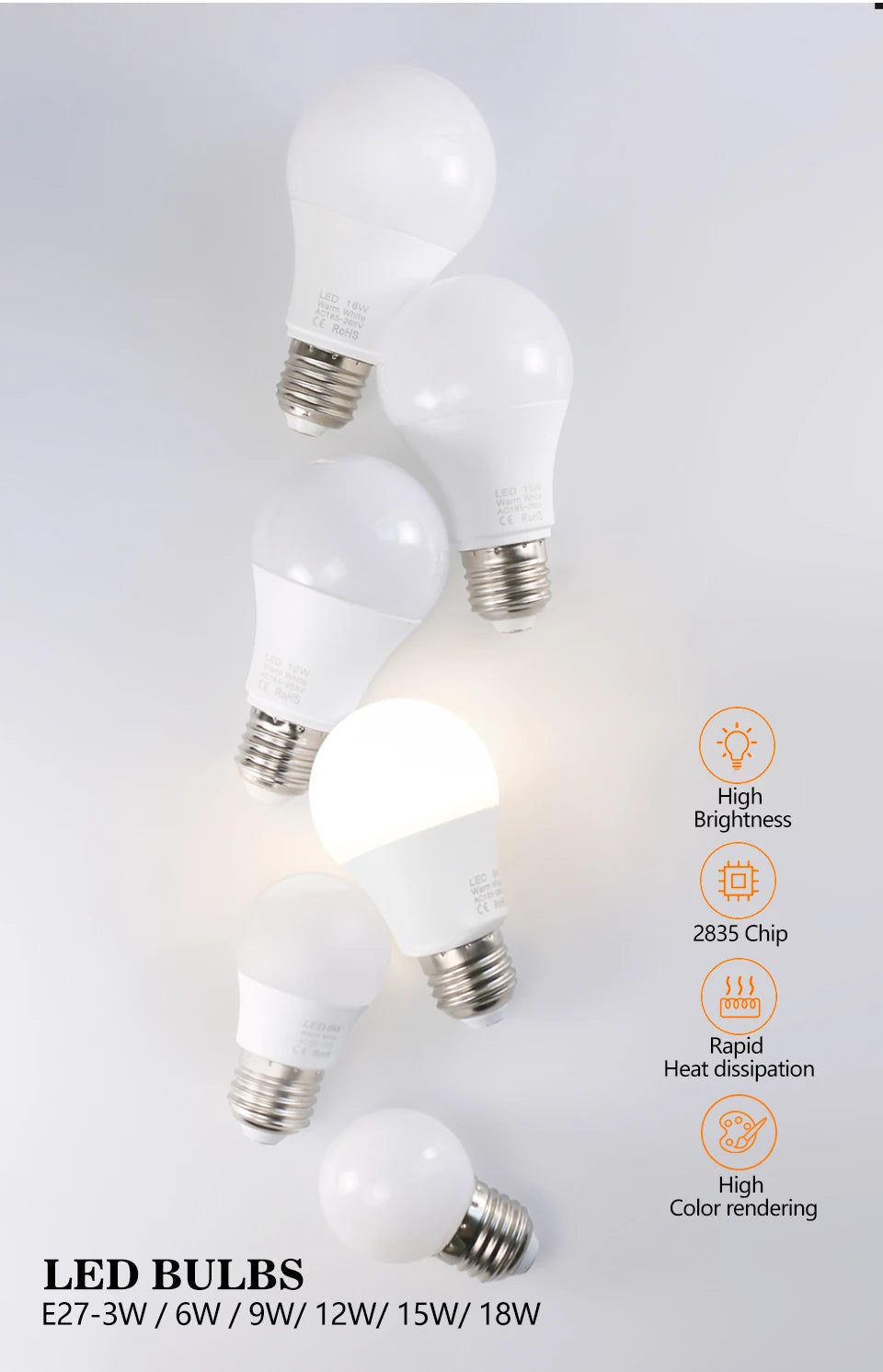 4pcs E27 LED Bulbs 3W-18W Energy Saving Lights