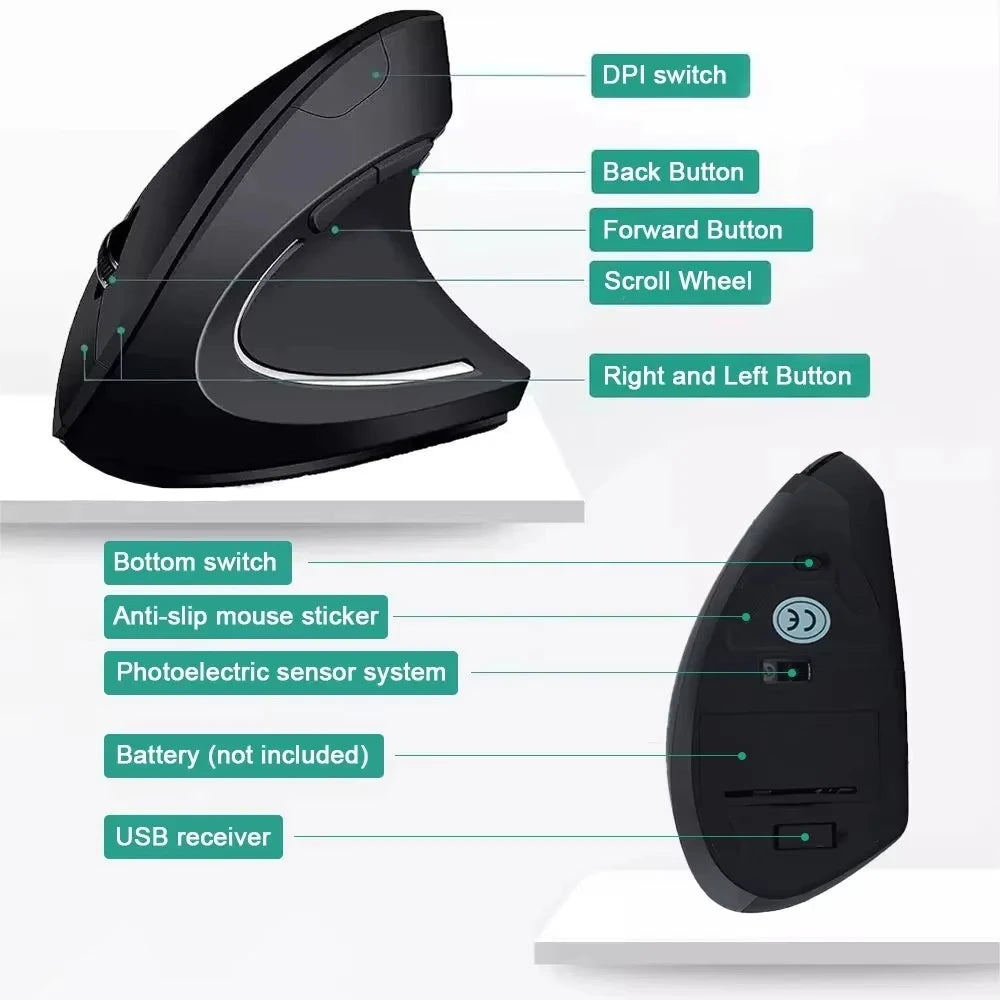 Ergonomic Vertical Wireless Mouse with Adjustable DPI