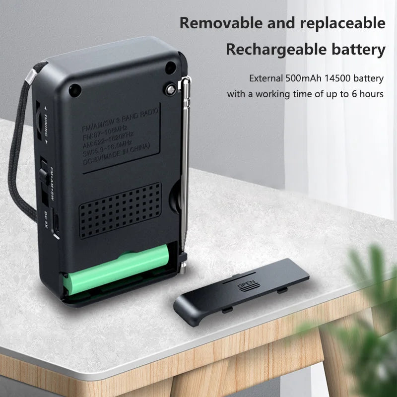 Stay tuned on the go with this mini pocket radio!