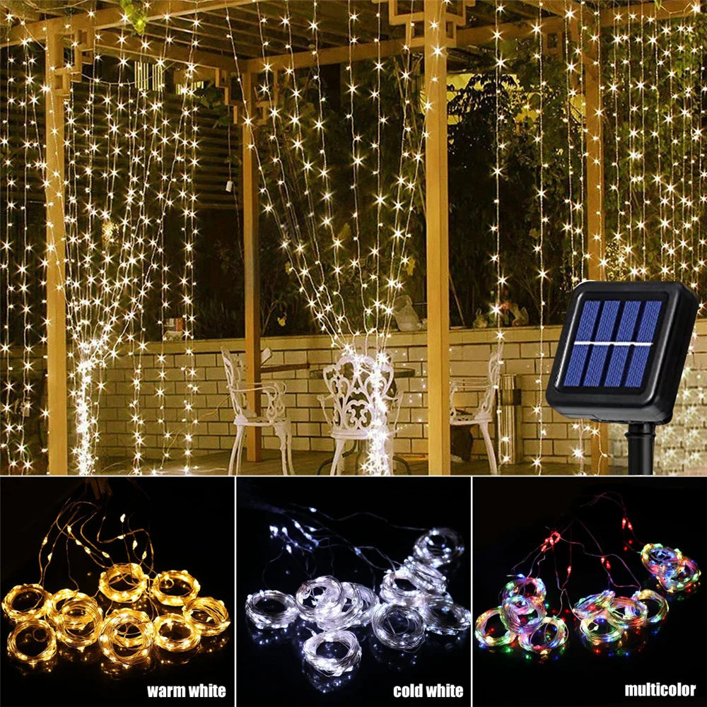 Outdoor Solar Curtain Light 300LED Waterproof String Lights