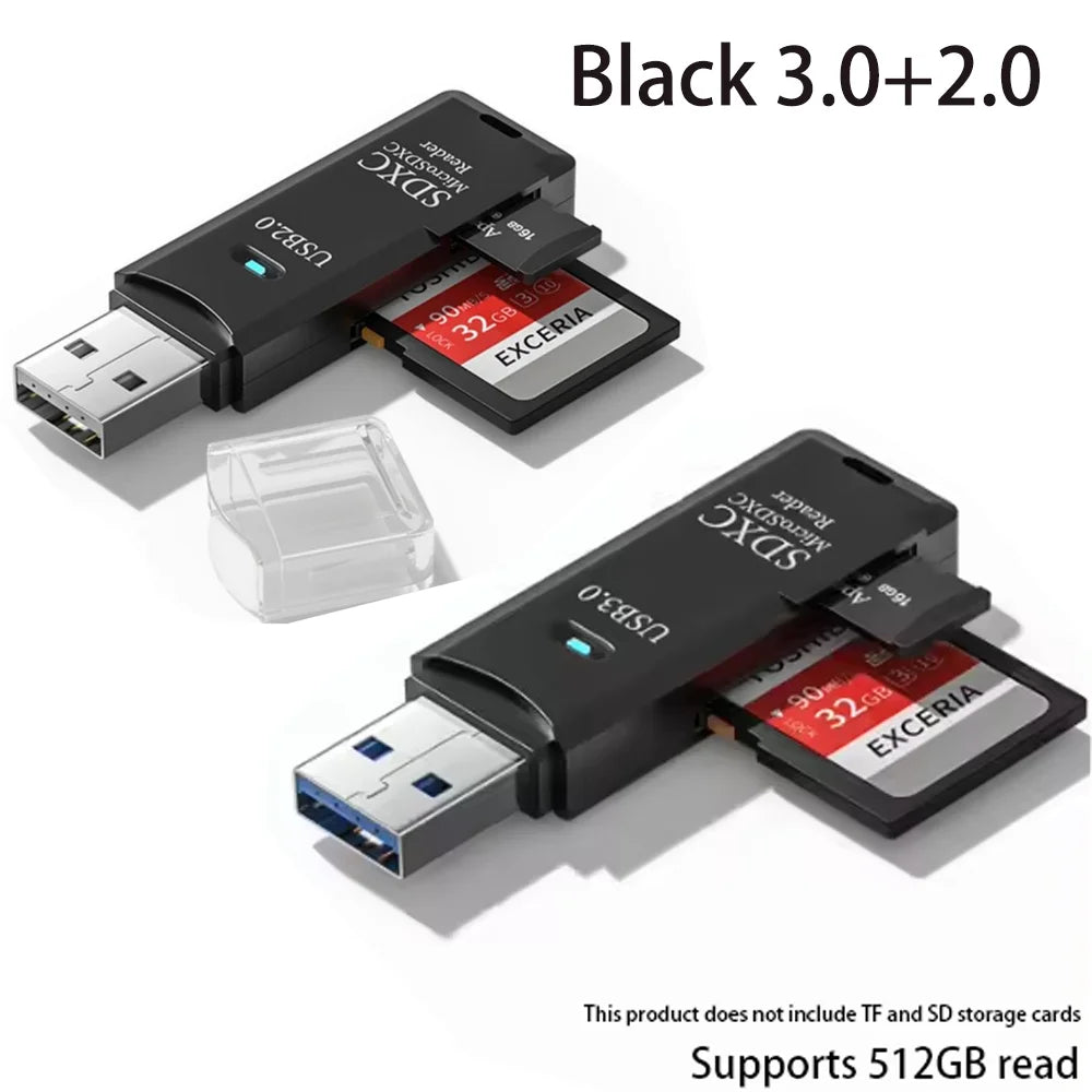 Multi Functional 2-in-1 High-speed USB 3.0/2.0 Card Reader Supports TF+SD - Clickilix