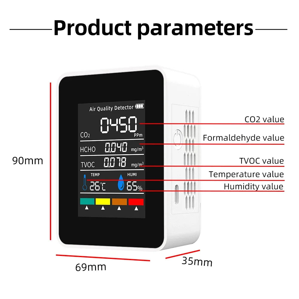 5-in-1 Digital Air Quality Monitor Tester - Clickilix