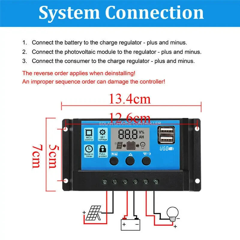 12V Solar Panel Kit with 10A-100A Controller for Outdoor Use