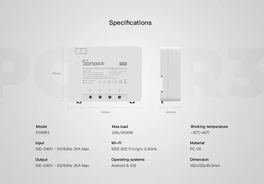 SONOFF POWR3 25A High Power Smart WiFi Switch