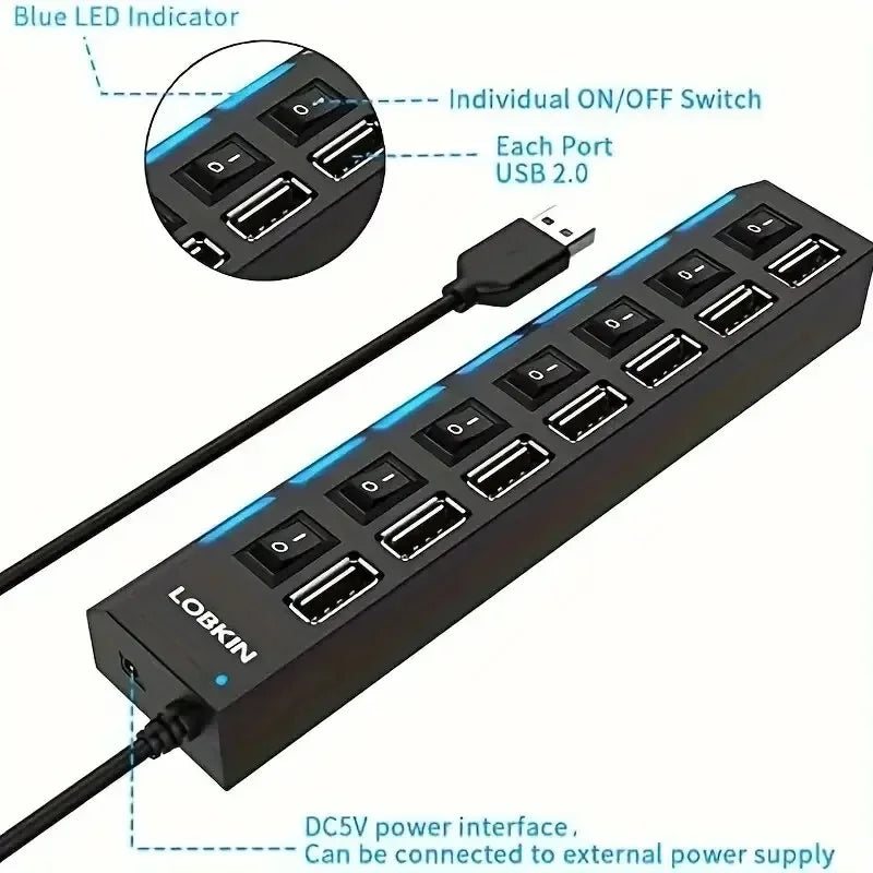 High-Speed 4/7-Port USB 2.0 Hub Splitter - Clickilix