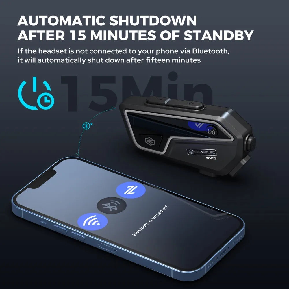 GEARELEC GX10 Bluetooth Motorcycle Intercom 10 Riders