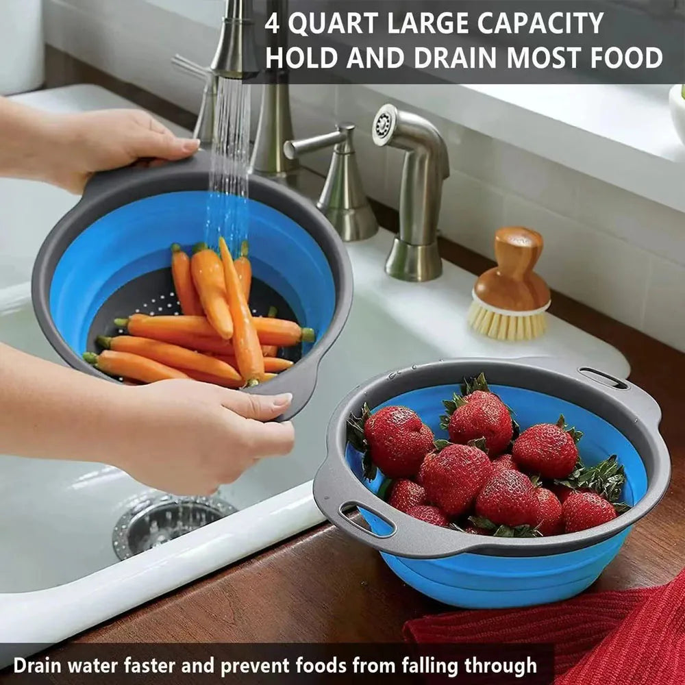 Silicone Collapsible Colander – Space-Saving Fruit & Veggie Strainer!