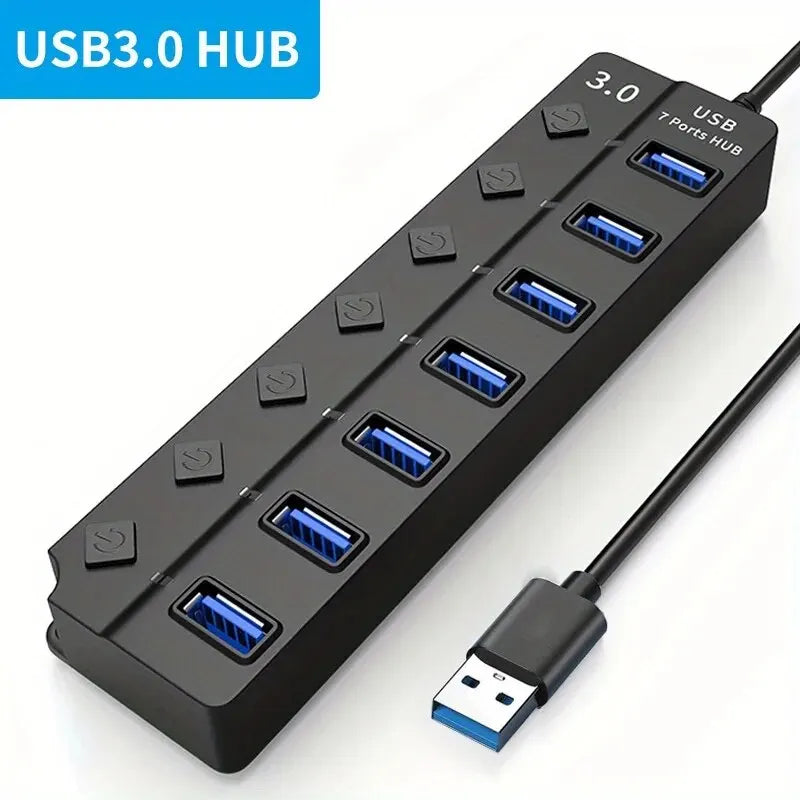 4/7-Port USB 3.0 Hub with Switches - Clickilix