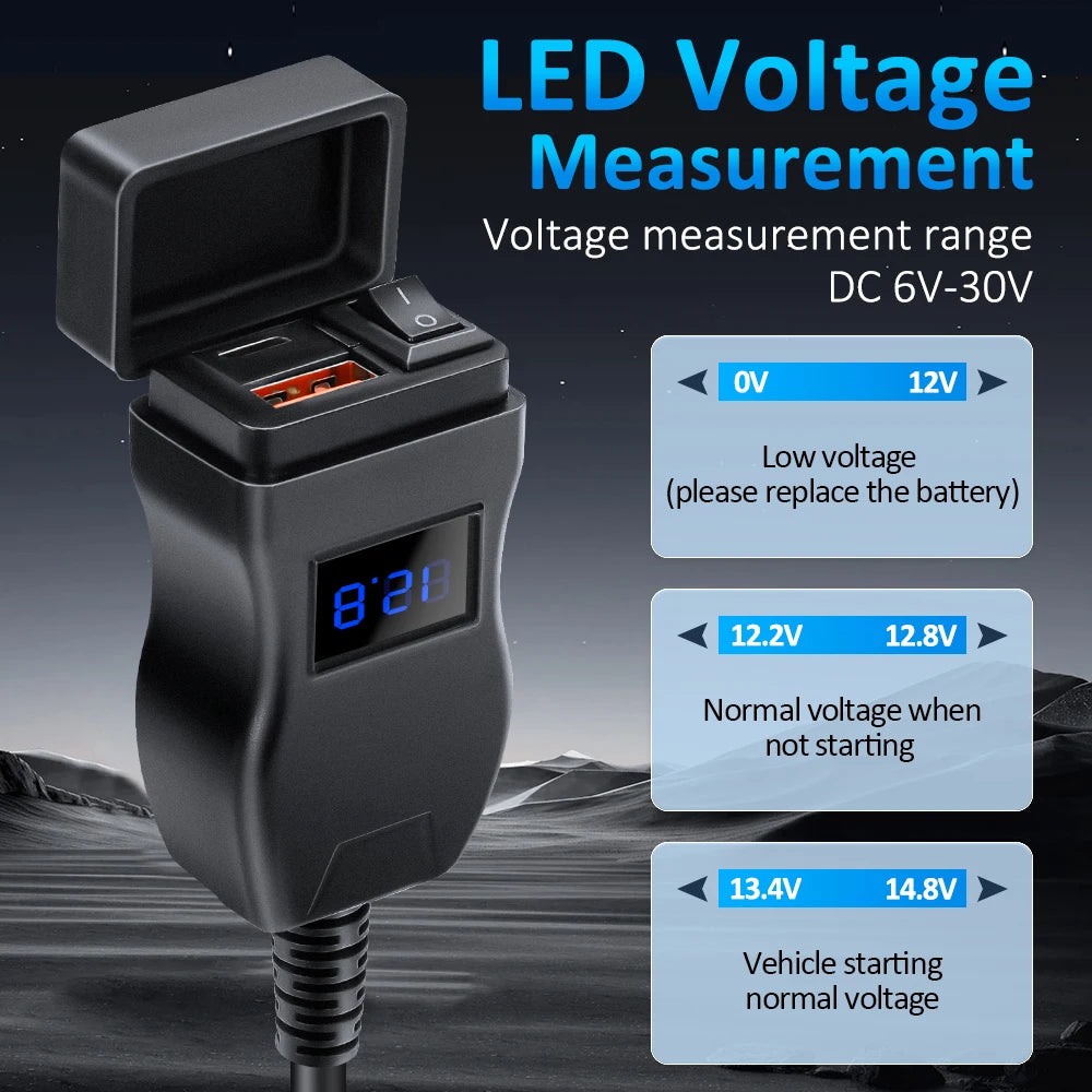Anchtek Waterproof Motorcycle USB Charger QC 3.0