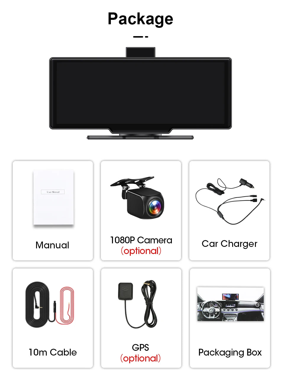 10.26'' 4K Dash Cam with Carplay & Android Auto