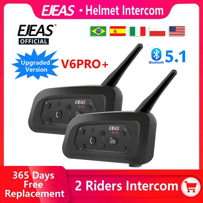EJEAS V6 Pro+ Bluetooth Motorcycle Intercom