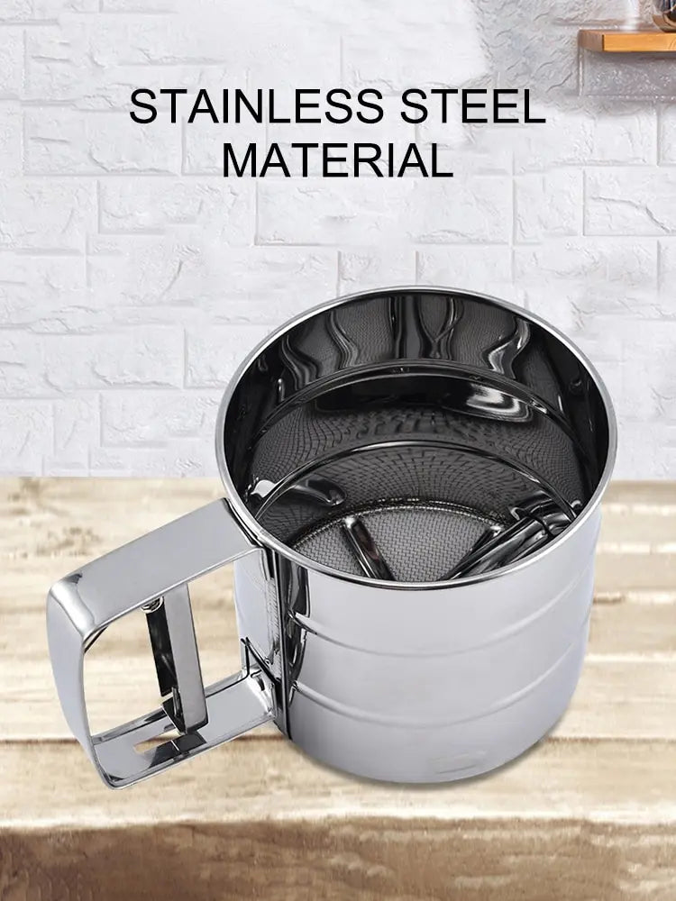 1PC Stainless Steel Flour Sifter with Hand Press – Fine Mesh Baking Tool