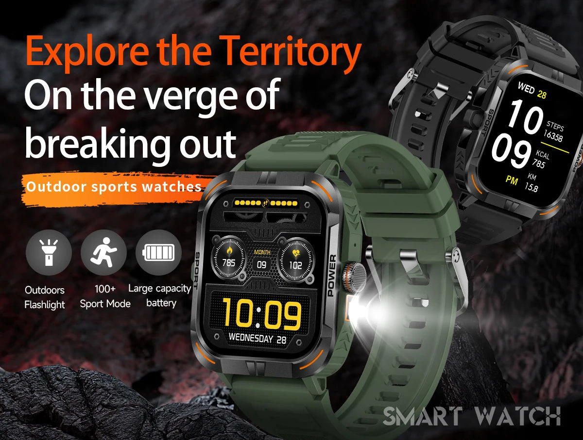 AMOLED Smart Watch with Flashlight & Compass