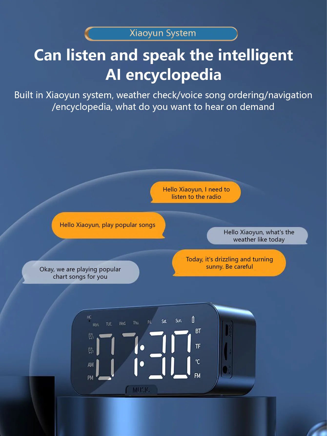 AI Smart Alarm Clock Wireless Speaker with Subwoofer