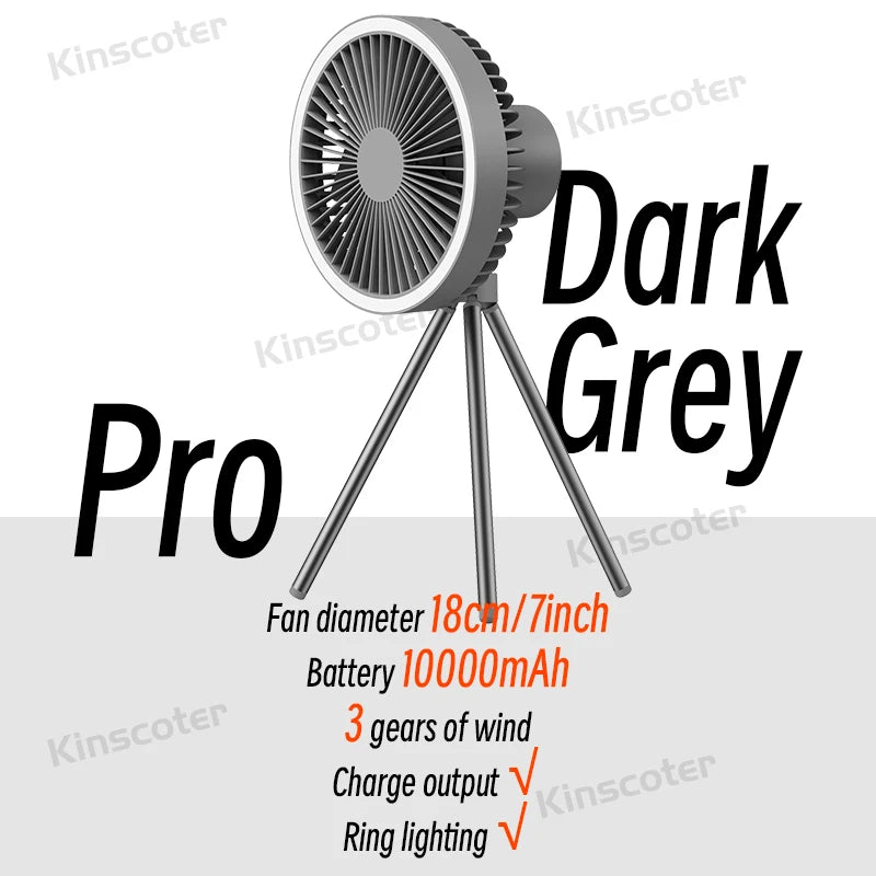 10000mAh Rechargeable Camping Fan with Power Bank