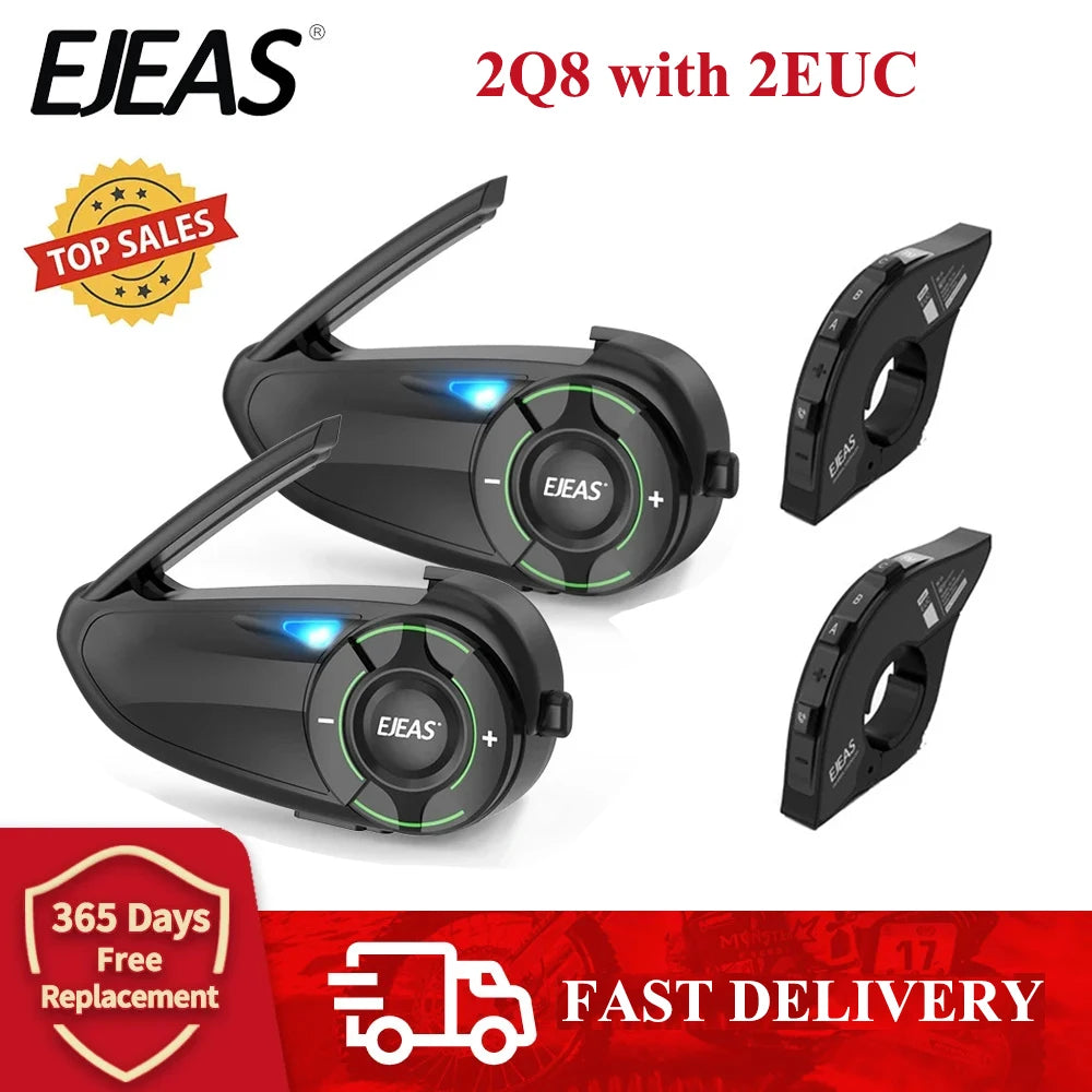 EJEAS Q8 Motorcycle Mesh Intercom Bluetooth 5.1