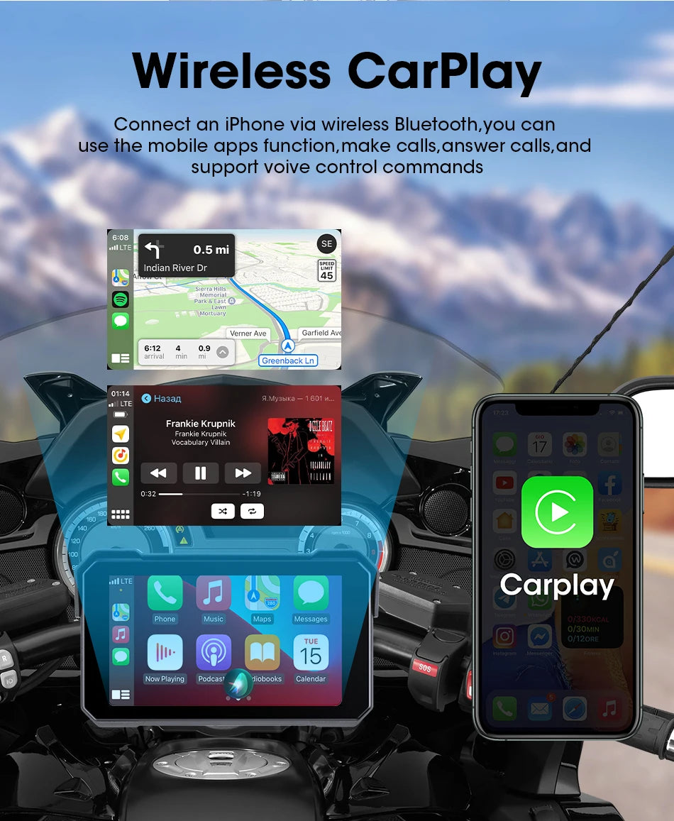 5" Motorcycle GPS CarPlay Android Auto Screen