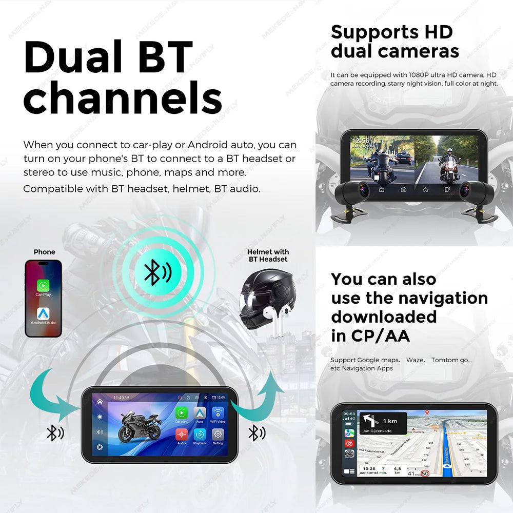 6.25″ IP67 Waterproof Motorcycle GPS with Wireless CarPlay/Android Auto