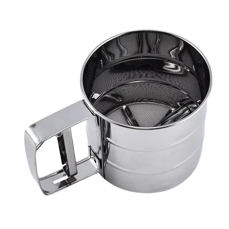 1PC Stainless Steel Flour Sifter with Hand Press – Fine Mesh Baking Tool
