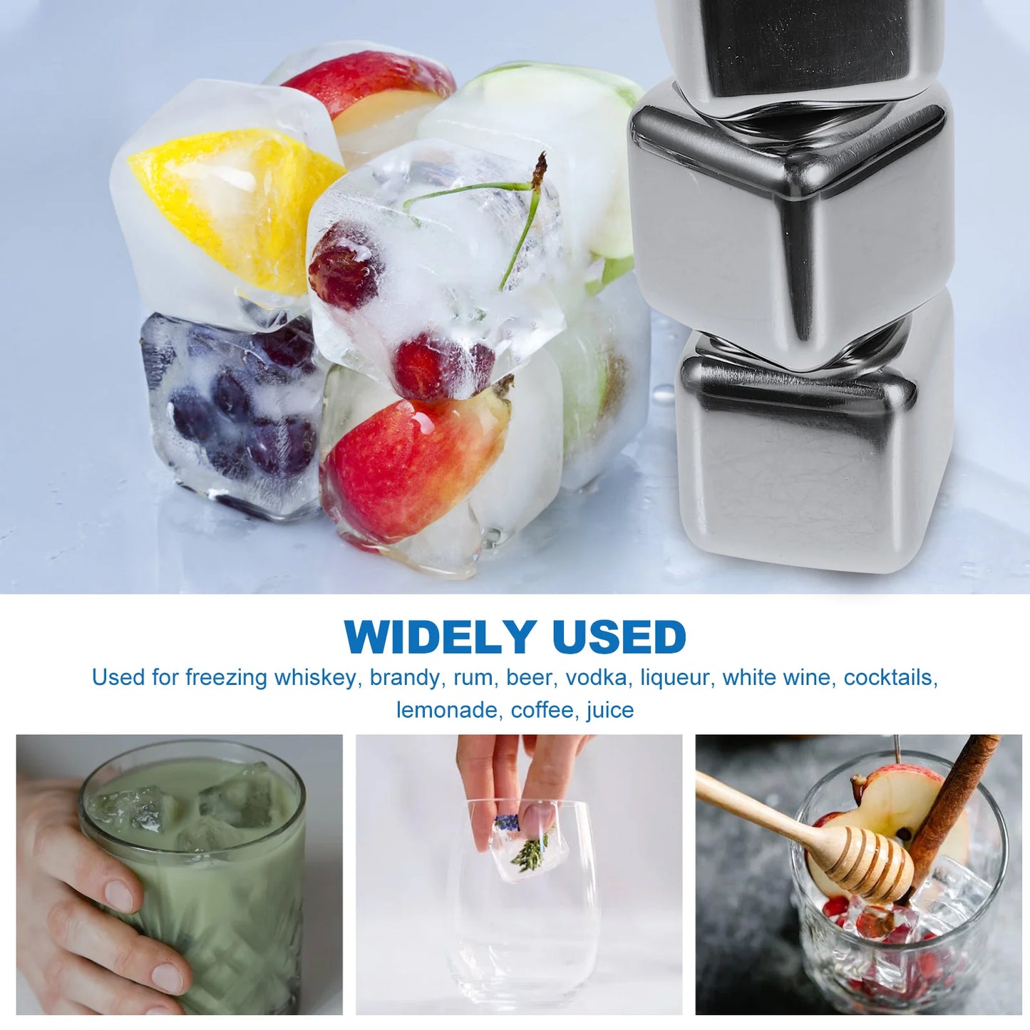 12pcs Reusable Stainless Steel Whiskey Ice Cubes