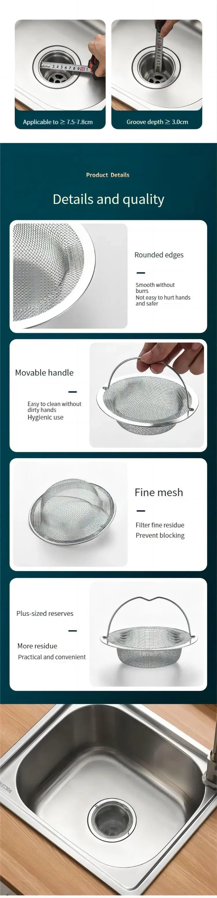Stainless Steel Hair Catcher & Drain Stopper with Handle