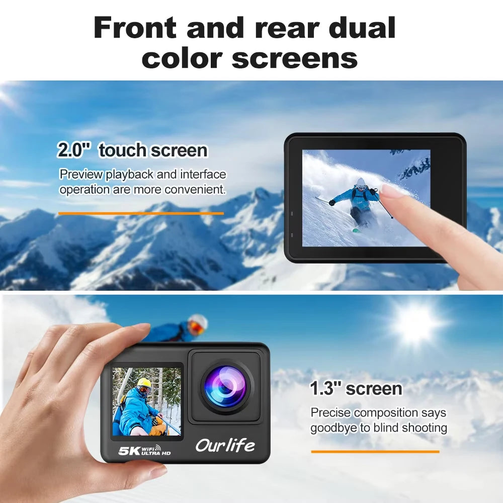 Shoot in ultra clarity with this 5K dual-screen action camera!