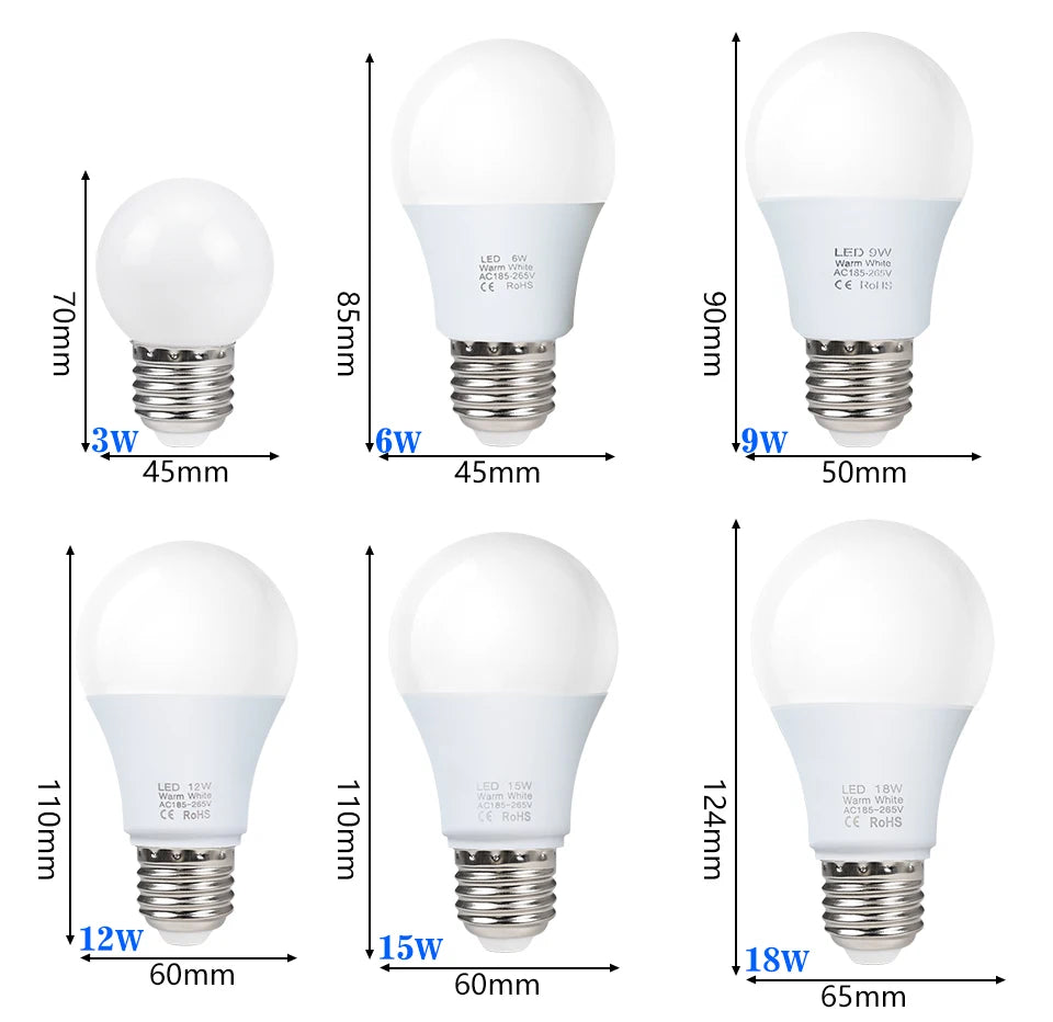 4pcs E27 LED Bulbs 3W-18W Energy Saving Lights