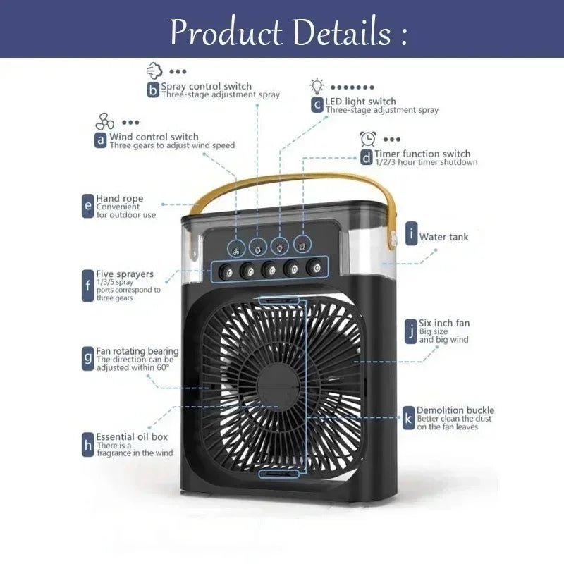 3 In 1 Fan AIr Conditioner Household Small Air Cooler LED Night Light