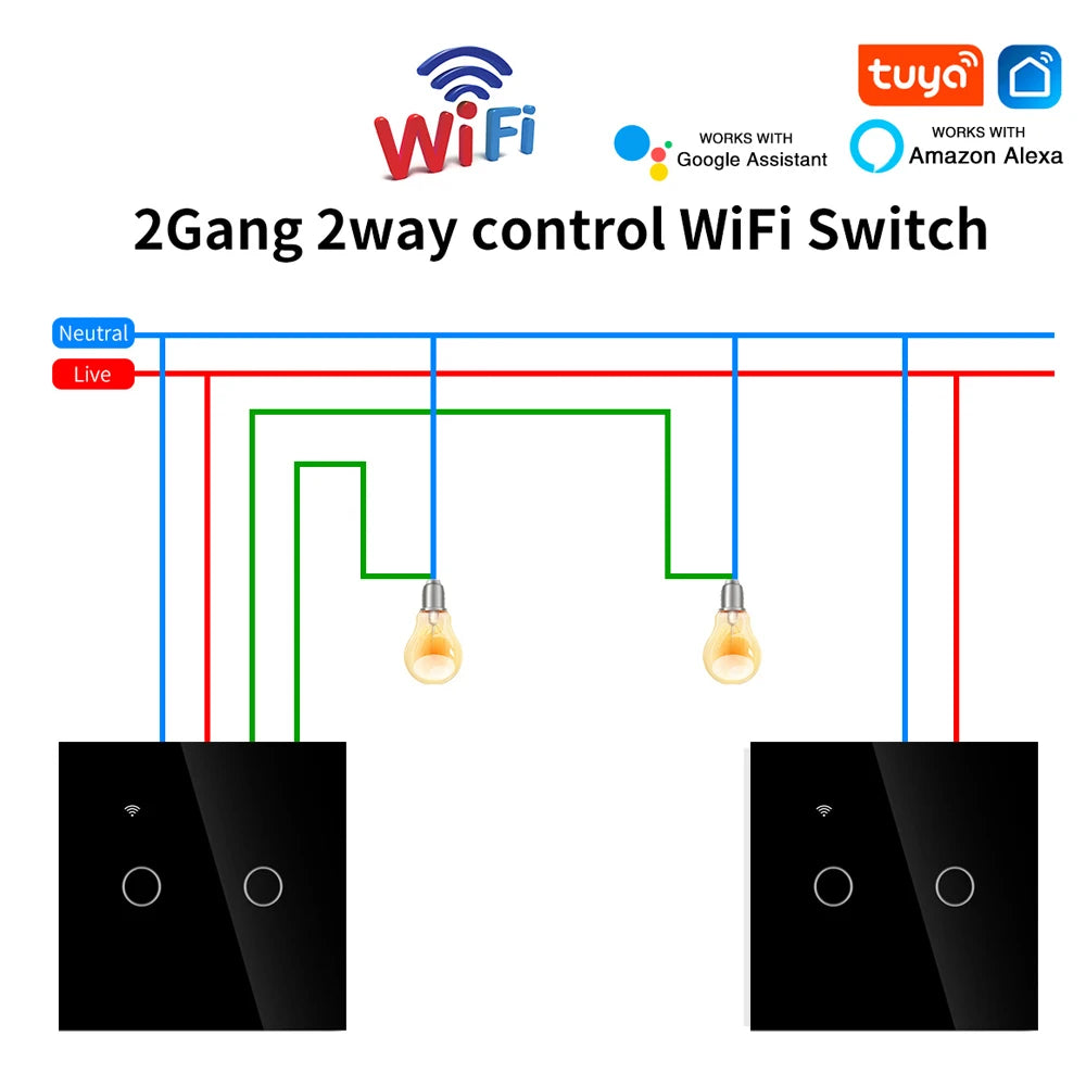 WiFi Smart 2-Way Touch Wall Switch – TUYA Compatible