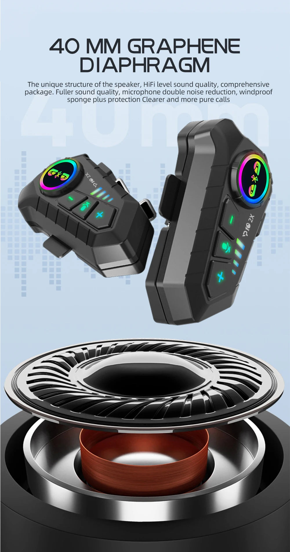 Bluetooth Motorcycle Helmet Intercom with 300M Range