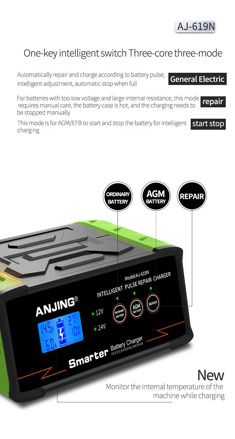 Smart 12V/24V Automatic Car Battery Charger
