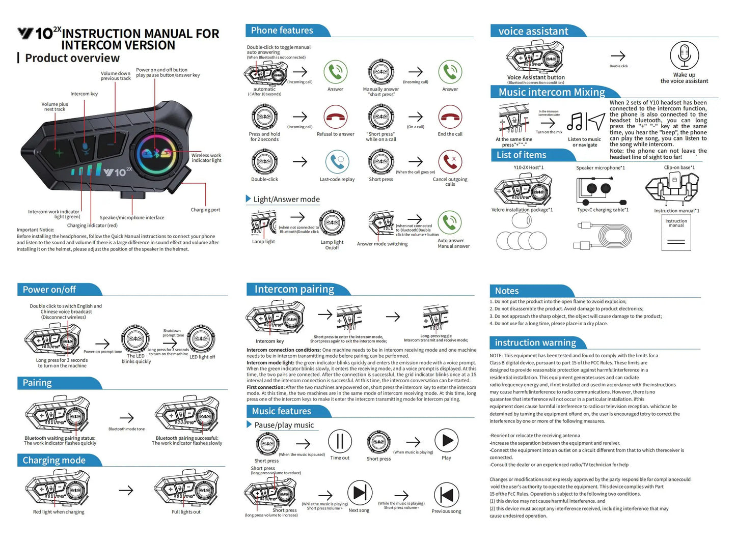 Bluetooth Motorcycle Helmet Intercom with 300M Range