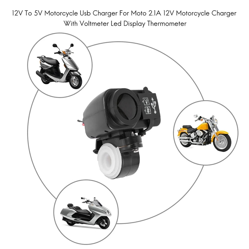 2X 12V to 5V Motorcycle USB Charger with Voltmeter