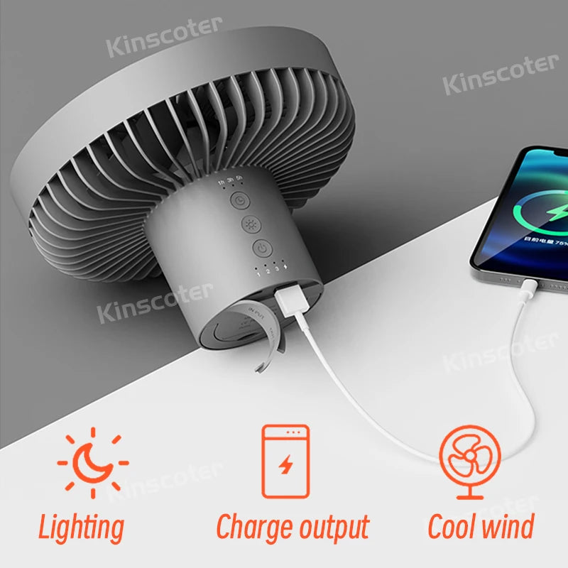 10000mAh Rechargeable Camping Fan with Power Bank