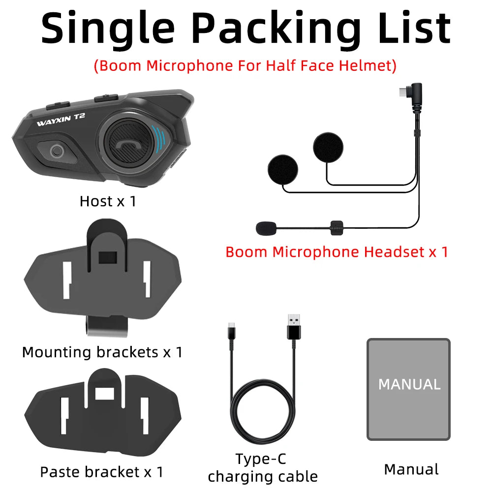 WAYXIN T2 Bluetooth Motorcycle Helmet Intercom