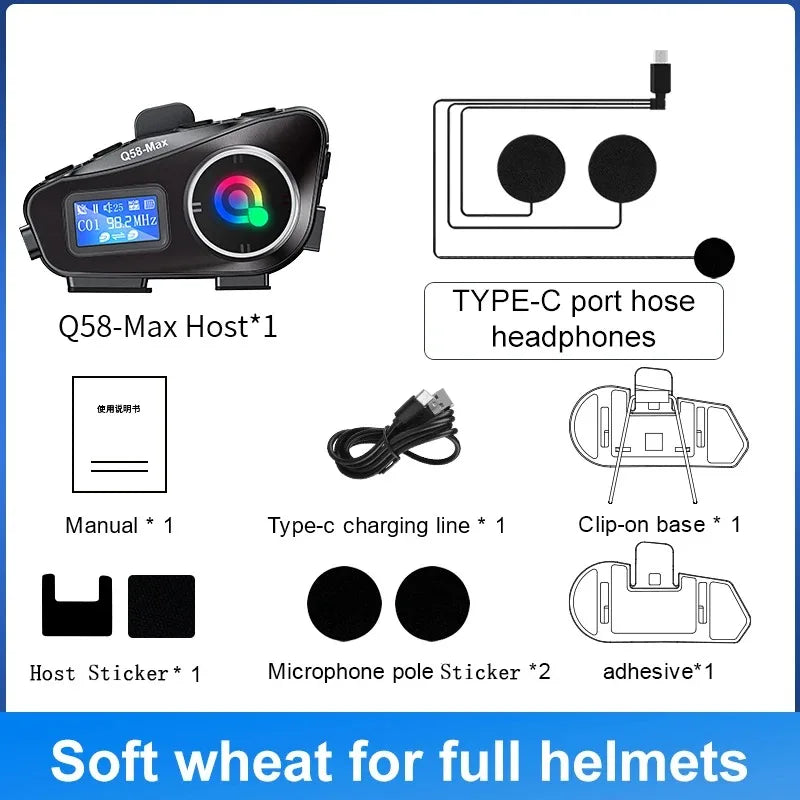 Q58-Max Motorcycle Bluetooth Intercom Headset