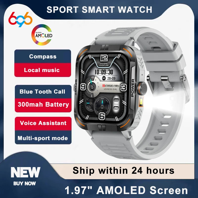 AMOLED Smart Watch with Flashlight & Compass