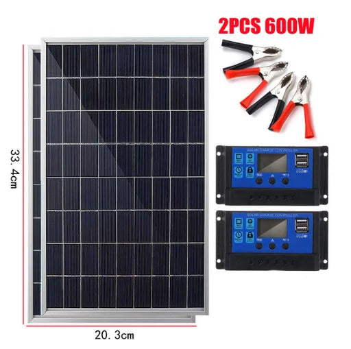 300W-600W Solar Power Kit with USB Port – Durable 12V Panel