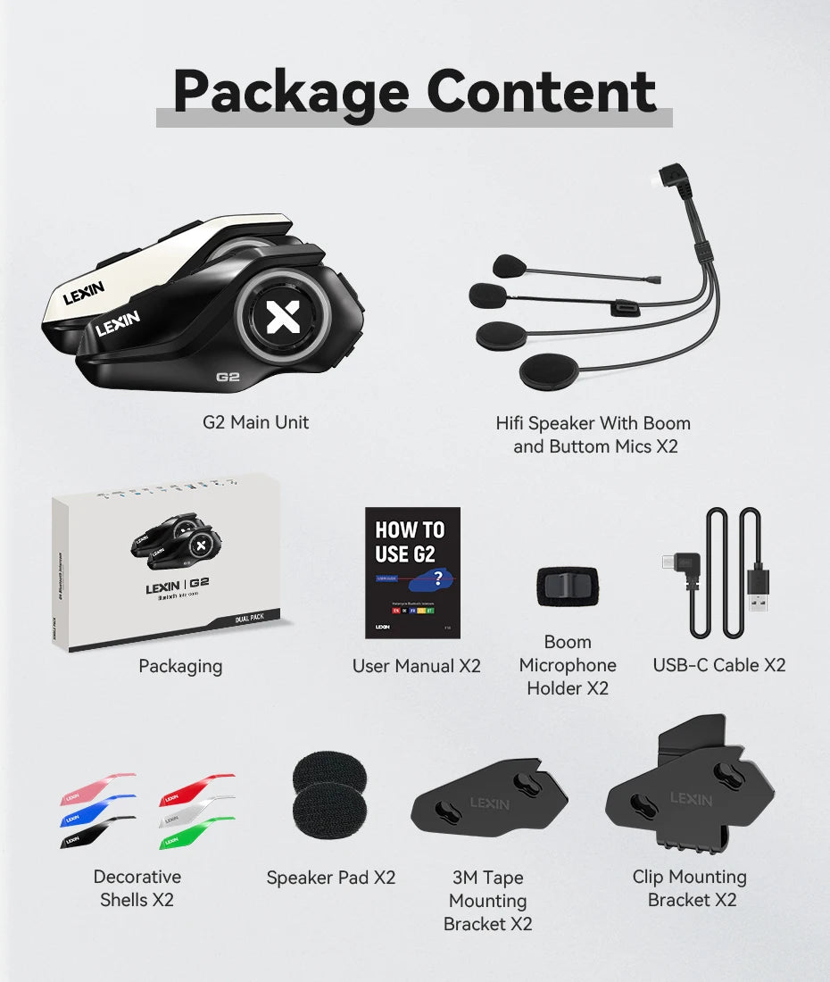 New Lexin G2 Bluetooth Motorcycle Intercom 6 Riders