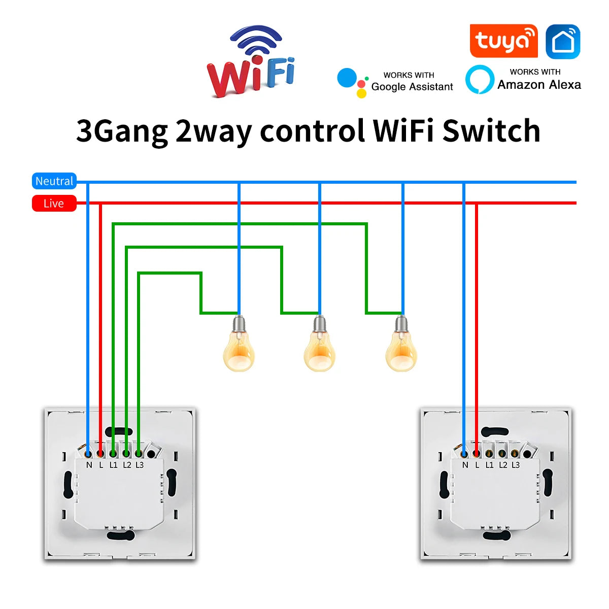 WiFi Smart 2-Way Touch Wall Switch – TUYA Compatible
