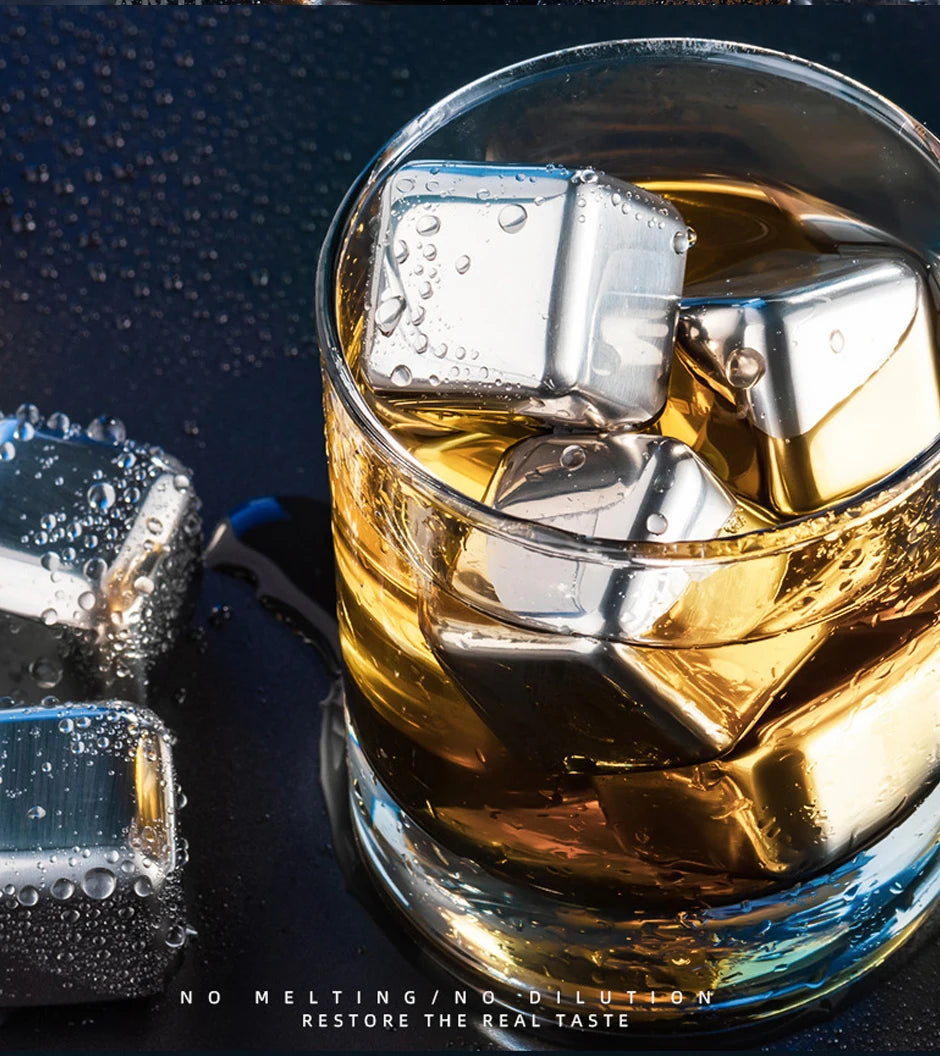 Reusable 304 Steel Whiskey Ice Cubes Set