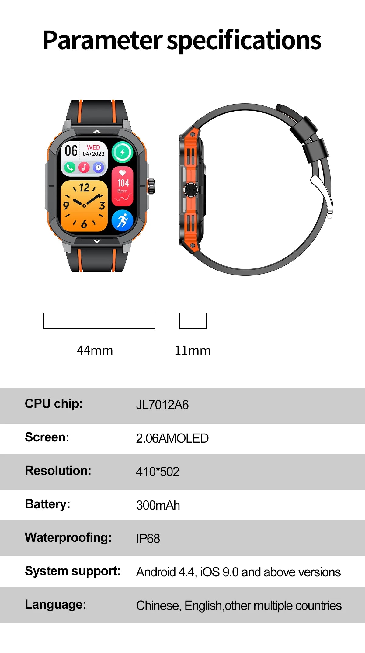 2.06" AMOLED Smart Watch Wireless Charging