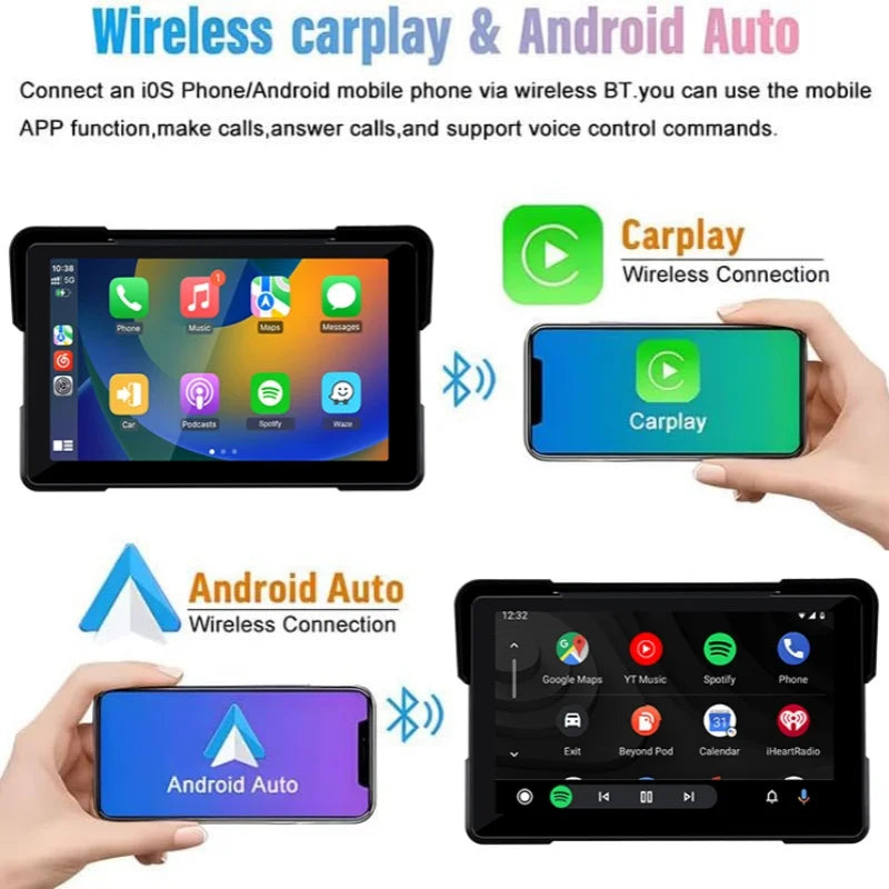 5‑7″ Waterproof Motorcycle CarPlay/Android Auto GPS