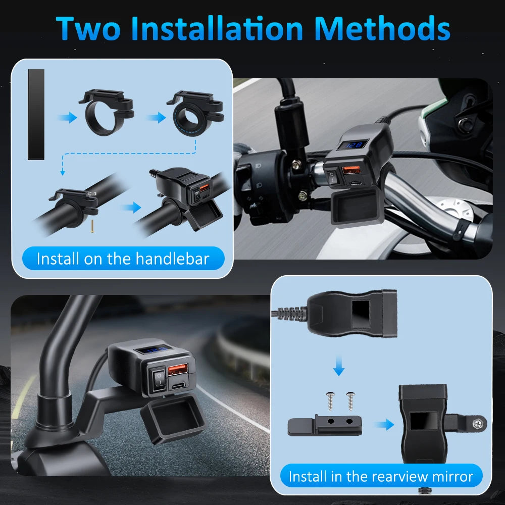 Anchtek Waterproof Motorcycle USB Charger QC 3.0