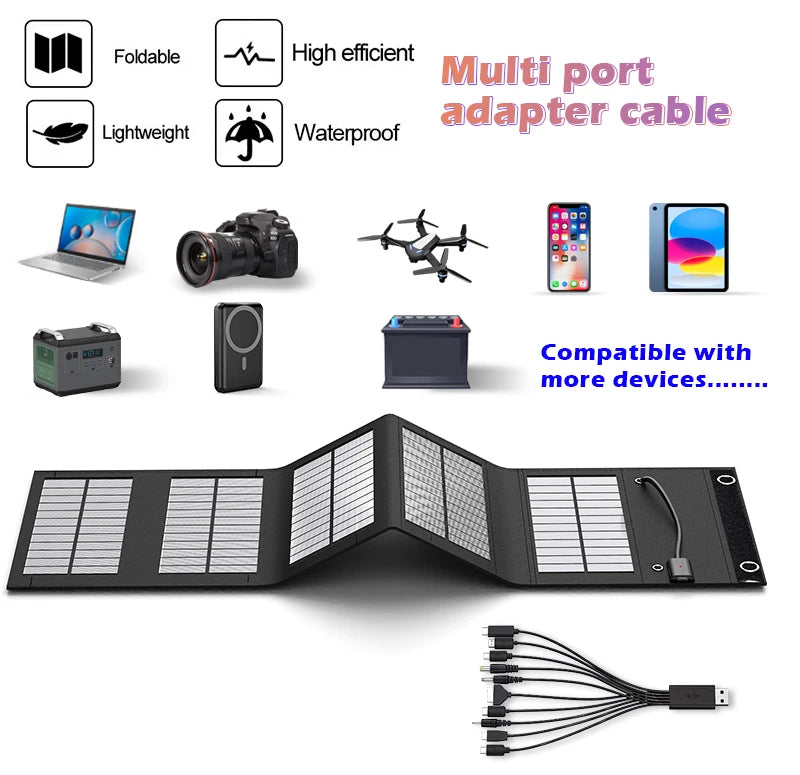 70W Portable 5V Solar Panel with USB Ports – Outdoor Power
