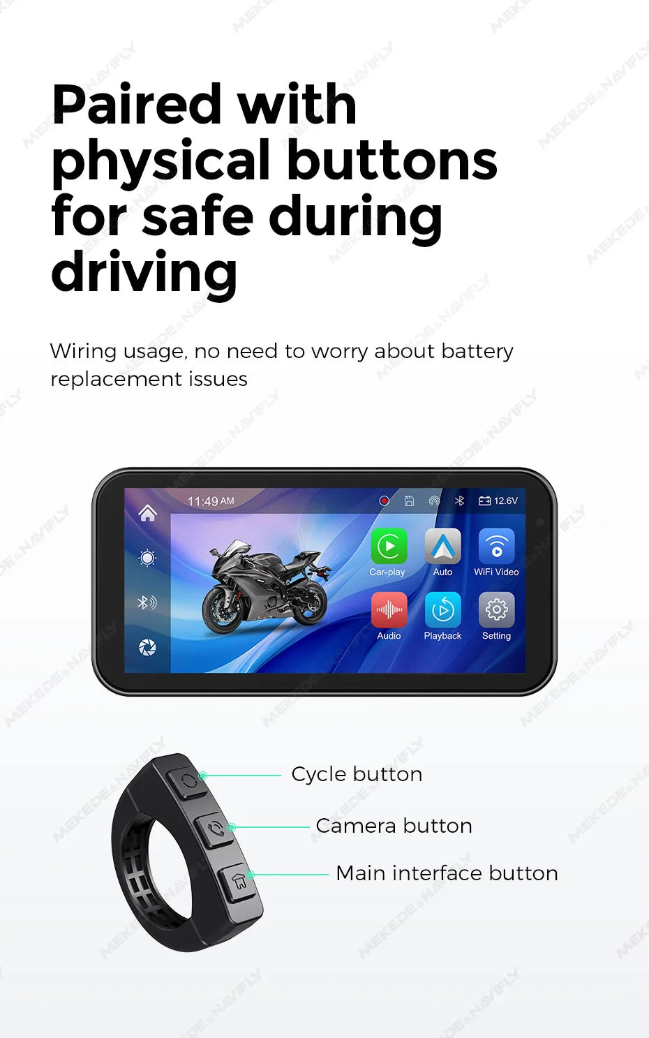 6.25″ IP67 Waterproof Motorcycle GPS with Wireless CarPlay/Android Auto